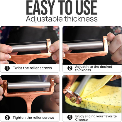 Stainless Steel Wire Cheese Slicer - Adjustable Hand Held Cheese Cutter with 2 Extra Wires - Premium Cheese Knife for Mozzarella, Cheddar, Gruyere - Cheese Cutter with Wire (Silver)