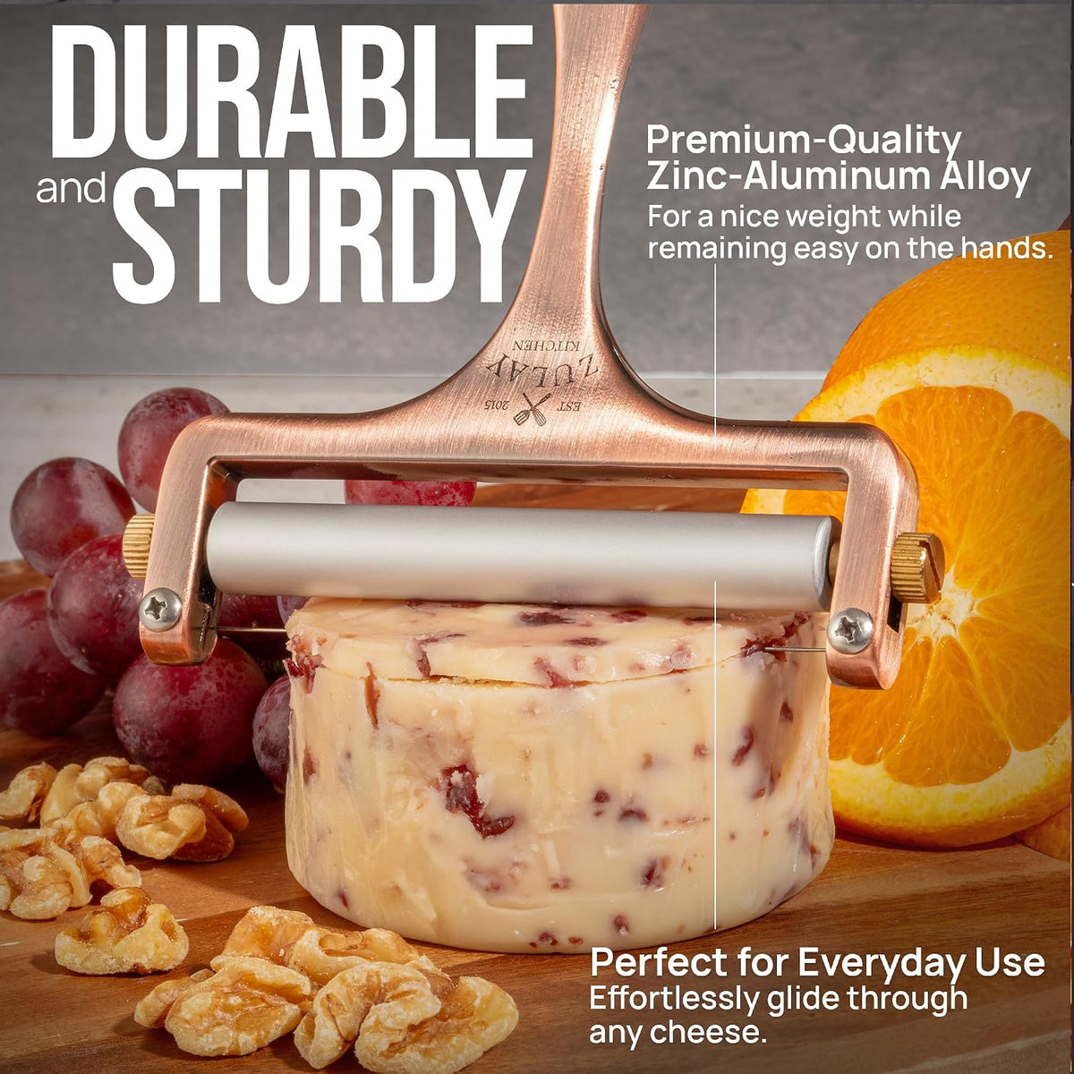 Stainless Steel Wire Cheese Slicer - Adjustable Hand Held Cheese Cutter with 2 Extra Wires - Premium Cheese Knife for Mozzarella, Cheddar, Gruyere - Cheese Cutter with Wire (Silver)