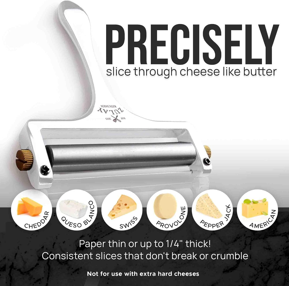 Stainless Steel Wire Cheese Slicer - Adjustable Hand Held Cheese Cutter with 2 Extra Wires - Premium Cheese Knife for Mozzarella, Cheddar, Gruyere - Cheese Cutter with Wire (Silver)