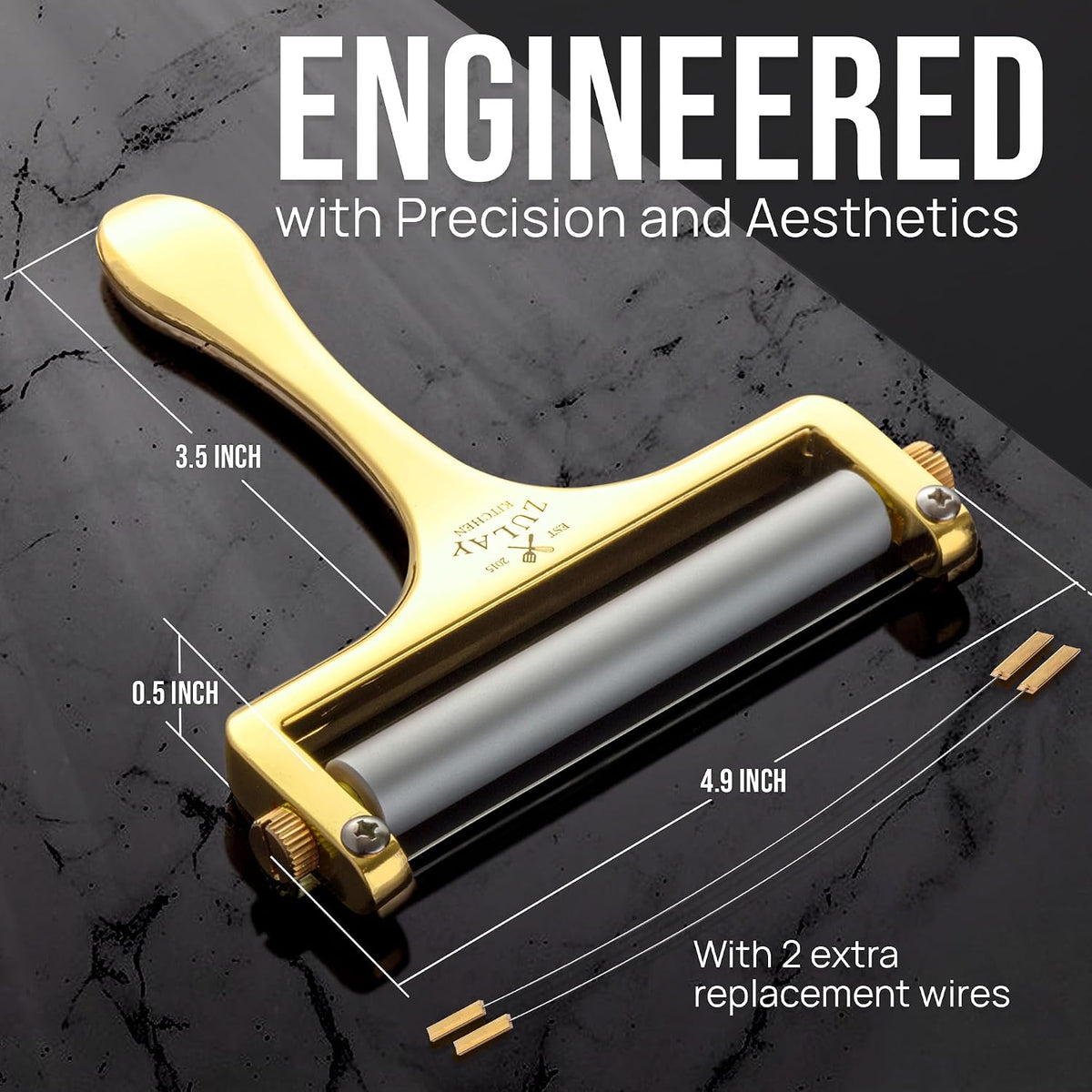 Stainless Steel Wire Cheese Slicer - Adjustable Hand Held Cheese Cutter with 2 Extra Wires - Premium Cheese Knife for Mozzarella, Cheddar, Gruyere - Cheese Cutter with Wire (Silver)