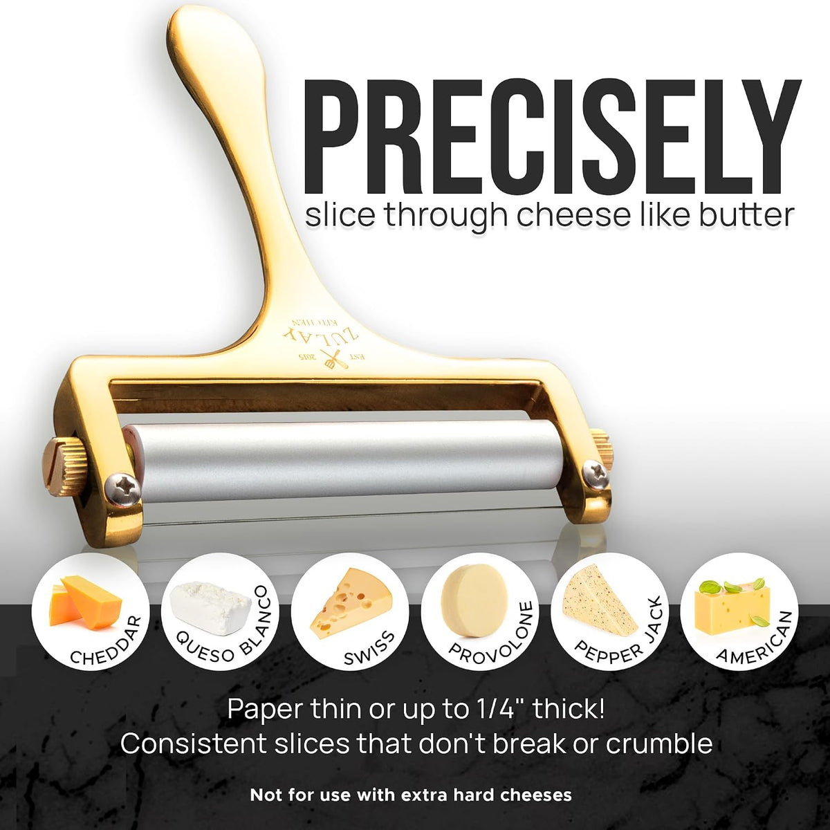 Stainless Steel Wire Cheese Slicer - Adjustable Hand Held Cheese Cutter with 2 Extra Wires - Premium Cheese Knife for Mozzarella, Cheddar, Gruyere - Cheese Cutter with Wire (Silver)