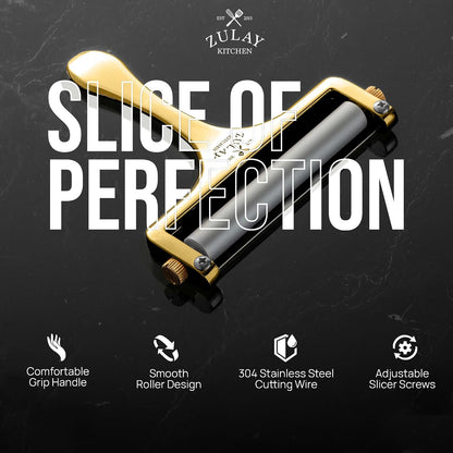 Stainless Steel Wire Cheese Slicer - Adjustable Hand Held Cheese Cutter with 2 Extra Wires - Premium Cheese Knife for Mozzarella, Cheddar, Gruyere - Cheese Cutter with Wire (Silver)
