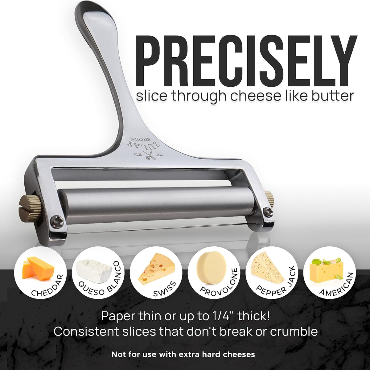 Stainless Steel Wire Cheese Slicer - Adjustable Hand Held Cheese Cutter with 2 Extra Wires - Premium Cheese Knife for Mozzarella, Cheddar, Gruyere - Cheese Cutter with Wire (Silver)
