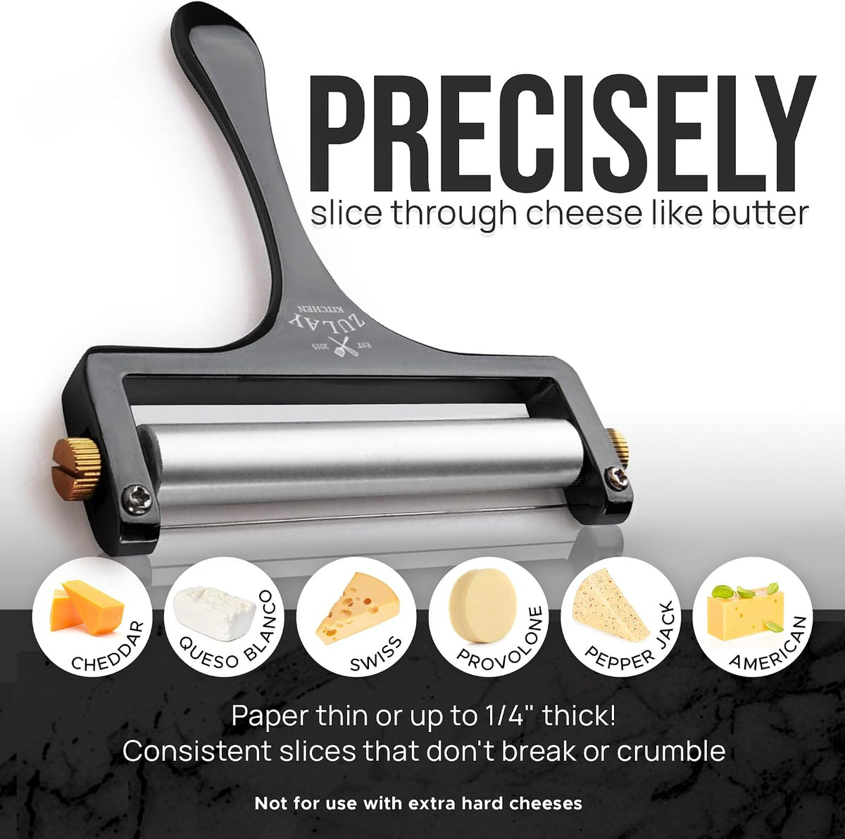 Stainless Steel Wire Cheese Slicer - Adjustable Hand Held Cheese Cutter with 2 Extra Wires - Premium Cheese Knife for Mozzarella, Cheddar, Gruyere - Cheese Cutter with Wire (Silver)