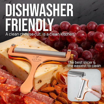 Stainless Steel Wire Cheese Slicer - Adjustable Hand Held Cheese Cutter with 2 Extra Wires - Premium Cheese Knife for Mozzarella, Cheddar, Gruyere - Cheese Cutter with Wire (Silver)