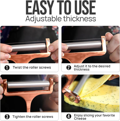 Stainless Steel Wire Cheese Slicer - Adjustable Hand Held Cheese Cutter with 2 Extra Wires - Premium Cheese Knife for Mozzarella, Cheddar, Gruyere - Cheese Cutter with Wire (Silver)