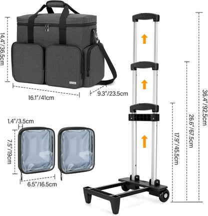 Rolling Teacher Tote Bag with Padded Laptop Compartment for up to 15.6 Inches Laptop, Wheeled Teacher Bag for Teaching, Office, Craft, Black