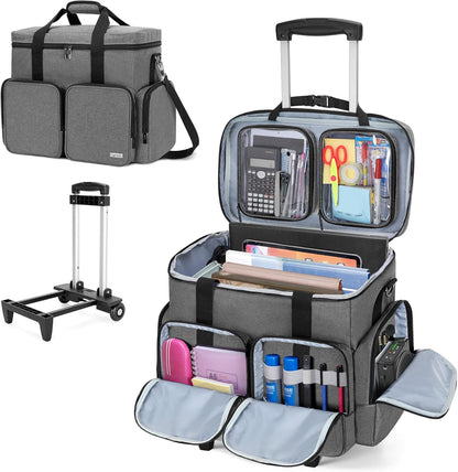 Rolling Teacher Tote Bag with Padded Laptop Compartment for up to 15.6 Inches Laptop, Wheeled Teacher Bag for Teaching, Office, Craft, Black