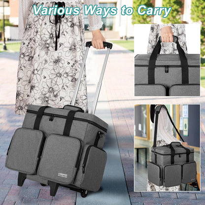 Rolling Teacher Tote Bag with Padded Laptop Compartment for up to 15.6 Inches Laptop, Wheeled Teacher Bag for Teaching, Office, Craft, Black