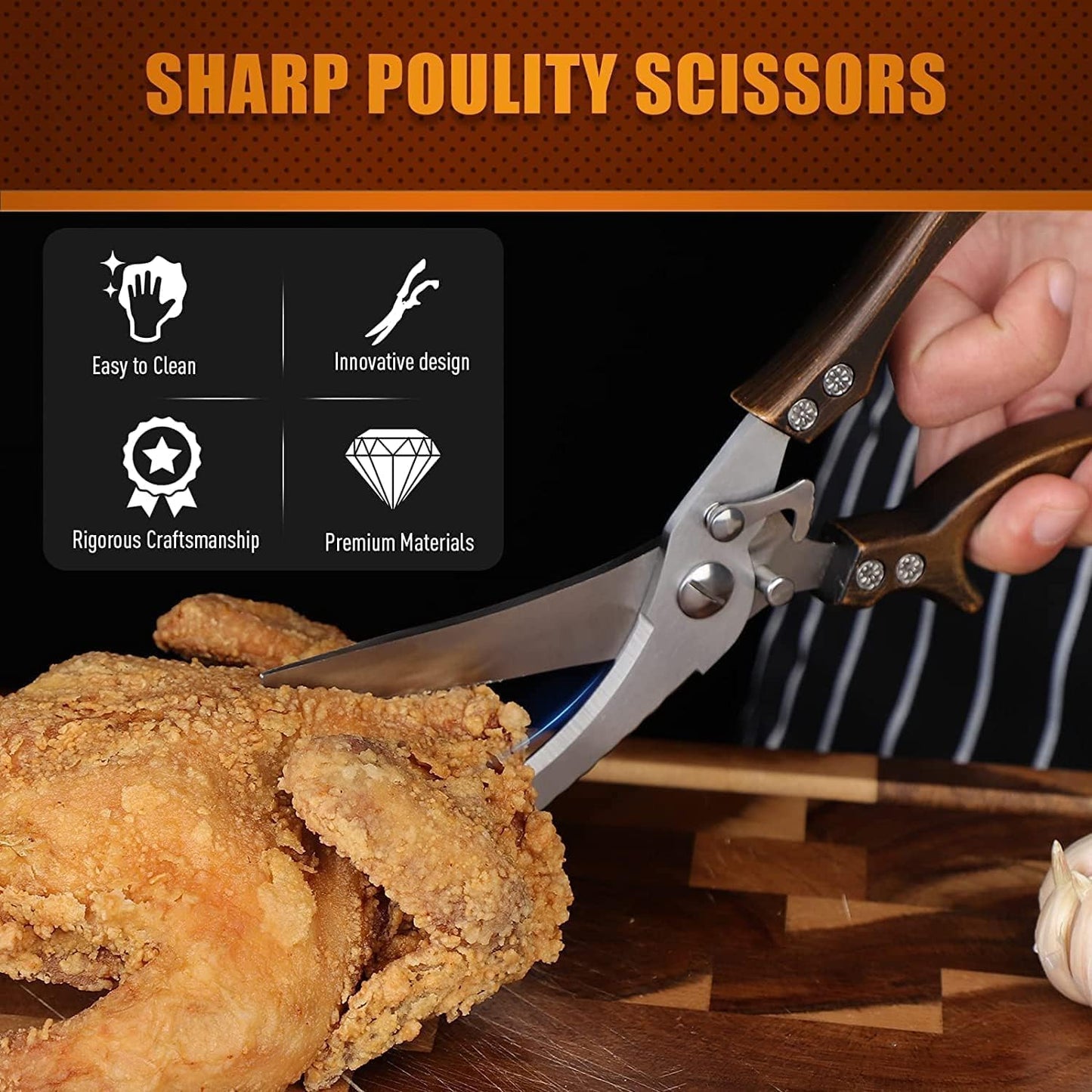 Poultry Shears, Heavy Duty Kitchen Shears with Serrated Edge, No Rust Spring Loaded, Multipurpose Stainless Steel Kitchen Scissors for Chicken, Bone, Meat, Turkey, Fish Thanksgiving Gifts