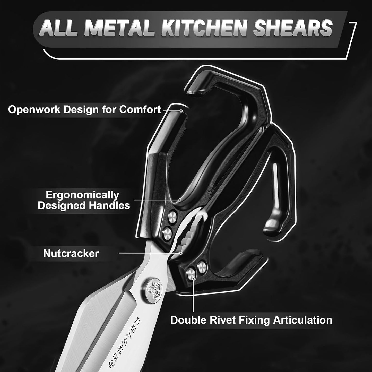 Poultry Shears, Heavy Duty Kitchen Shears with Serrated Edge, No Rust Spring Loaded, Multipurpose Stainless Steel Kitchen Scissors for Chicken, Bone, Meat, Turkey, Fish Thanksgiving Gifts