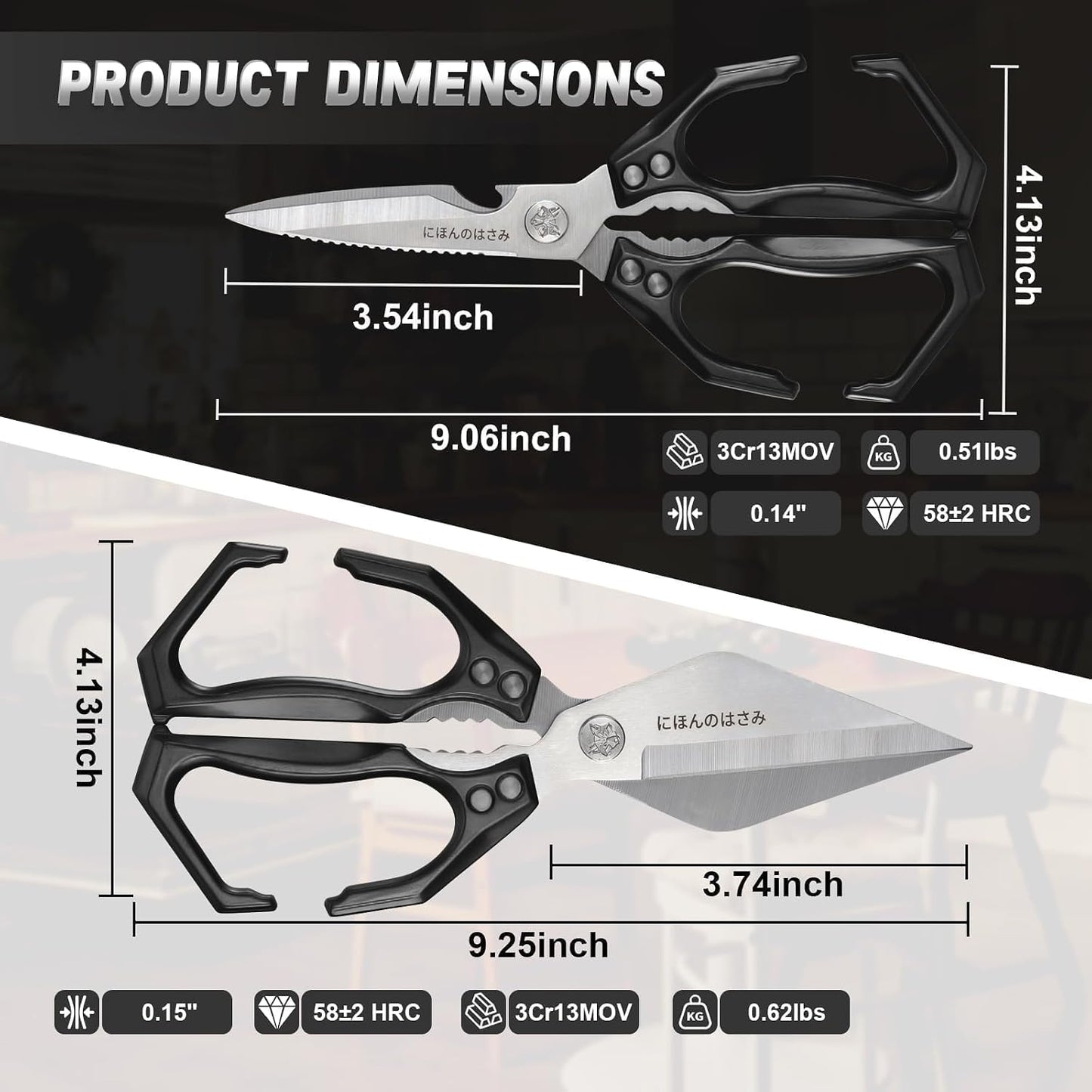 Poultry Shears, Heavy Duty Kitchen Shears with Serrated Edge, No Rust Spring Loaded, Multipurpose Stainless Steel Kitchen Scissors for Chicken, Bone, Meat, Turkey, Fish Thanksgiving Gifts