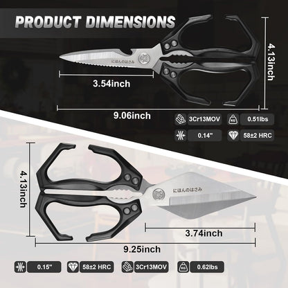 Poultry Shears, Heavy Duty Kitchen Shears with Serrated Edge, No Rust Spring Loaded, Multipurpose Stainless Steel Kitchen Scissors for Chicken, Bone, Meat, Turkey, Fish Thanksgiving Gifts