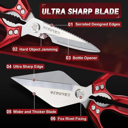 Poultry Shears, Heavy Duty Kitchen Shears with Serrated Edge, No Rust Spring Loaded, Multipurpose Stainless Steel Kitchen Scissors for Chicken, Bone, Meat, Turkey, Fish Thanksgiving Gifts