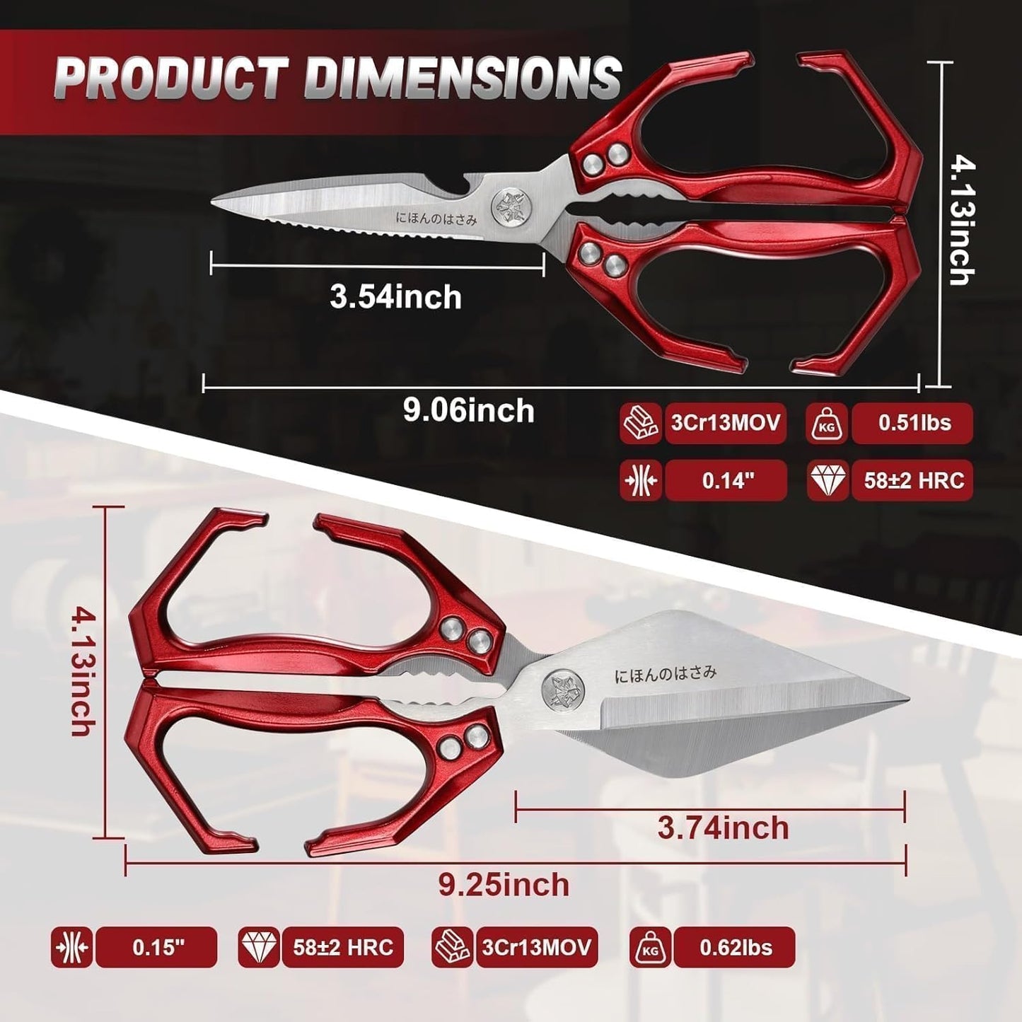Poultry Shears, Heavy Duty Kitchen Shears with Serrated Edge, No Rust Spring Loaded, Multipurpose Stainless Steel Kitchen Scissors for Chicken, Bone, Meat, Turkey, Fish Thanksgiving Gifts