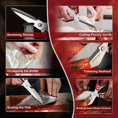 Poultry Shears, Heavy Duty Kitchen Shears with Serrated Edge, No Rust Spring Loaded, Multipurpose Stainless Steel Kitchen Scissors for Chicken, Bone, Meat, Turkey, Fish Thanksgiving Gifts