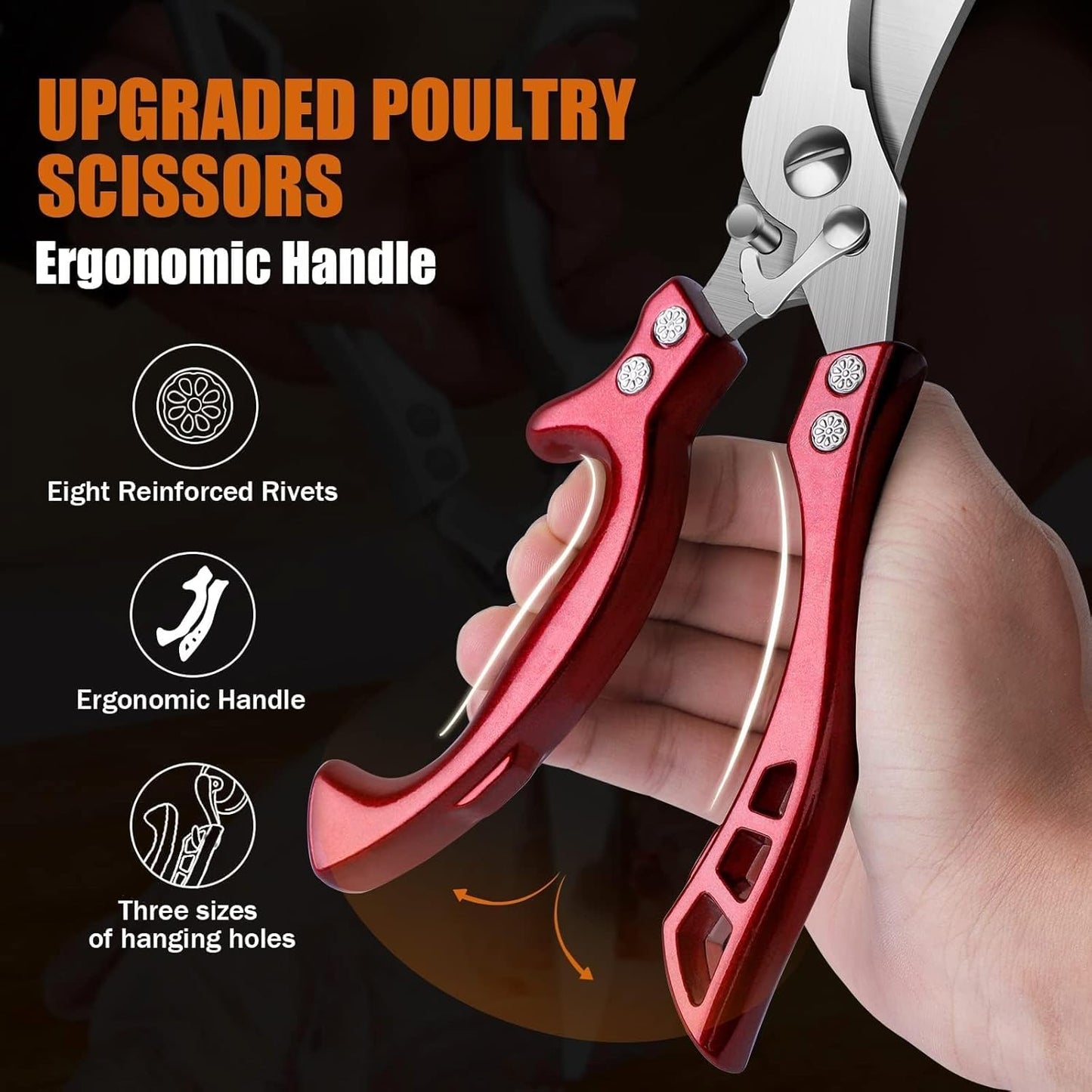 Poultry Shears, Heavy Duty Kitchen Shears with Serrated Edge, No Rust Spring Loaded, Multipurpose Stainless Steel Kitchen Scissors for Chicken, Bone, Meat, Turkey, Fish Thanksgiving Gifts
