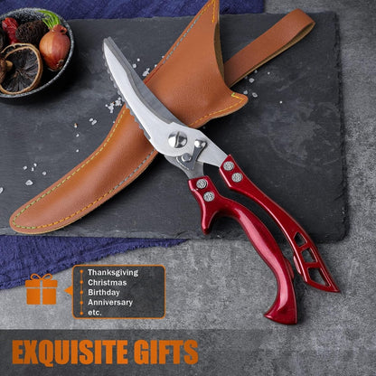 Poultry Shears, Heavy Duty Kitchen Shears with Serrated Edge, No Rust Spring Loaded, Multipurpose Stainless Steel Kitchen Scissors for Chicken, Bone, Meat, Turkey, Fish Thanksgiving Gifts