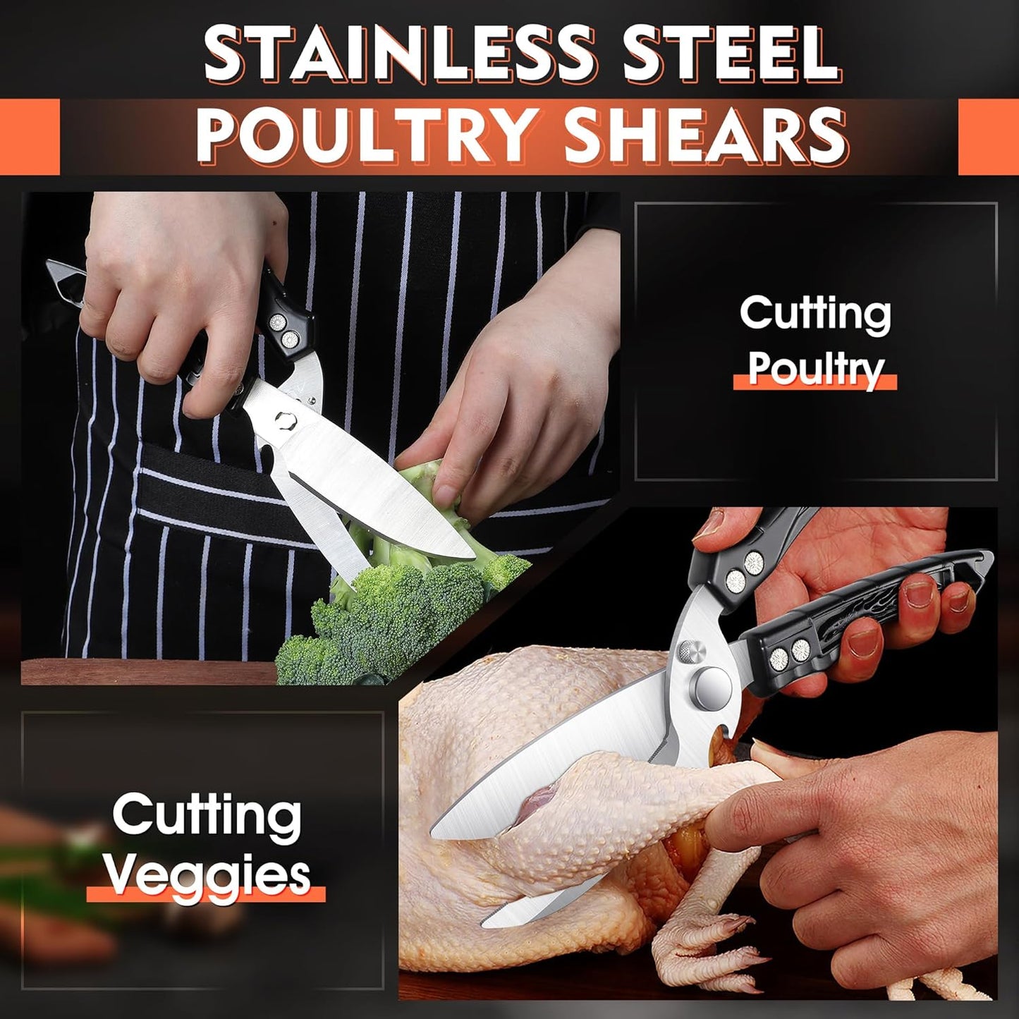 Poultry Shears, Heavy Duty Kitchen Shears with Serrated Edge, No Rust Spring Loaded, Multipurpose Stainless Steel Kitchen Scissors for Chicken, Bone, Meat, Turkey, Fish Thanksgiving Gifts