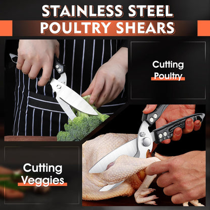 Poultry Shears, Heavy Duty Kitchen Shears with Serrated Edge, No Rust Spring Loaded, Multipurpose Stainless Steel Kitchen Scissors for Chicken, Bone, Meat, Turkey, Fish Thanksgiving Gifts