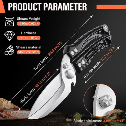 Poultry Shears, Heavy Duty Kitchen Shears with Serrated Edge, No Rust Spring Loaded, Multipurpose Stainless Steel Kitchen Scissors for Chicken, Bone, Meat, Turkey, Fish Thanksgiving Gifts