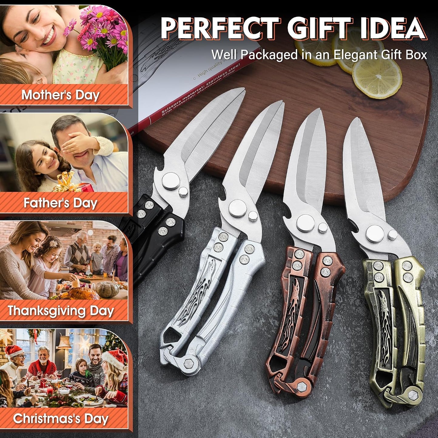 Poultry Shears, Heavy Duty Kitchen Shears with Serrated Edge, No Rust Spring Loaded, Multipurpose Stainless Steel Kitchen Scissors for Chicken, Bone, Meat, Turkey, Fish Thanksgiving Gifts