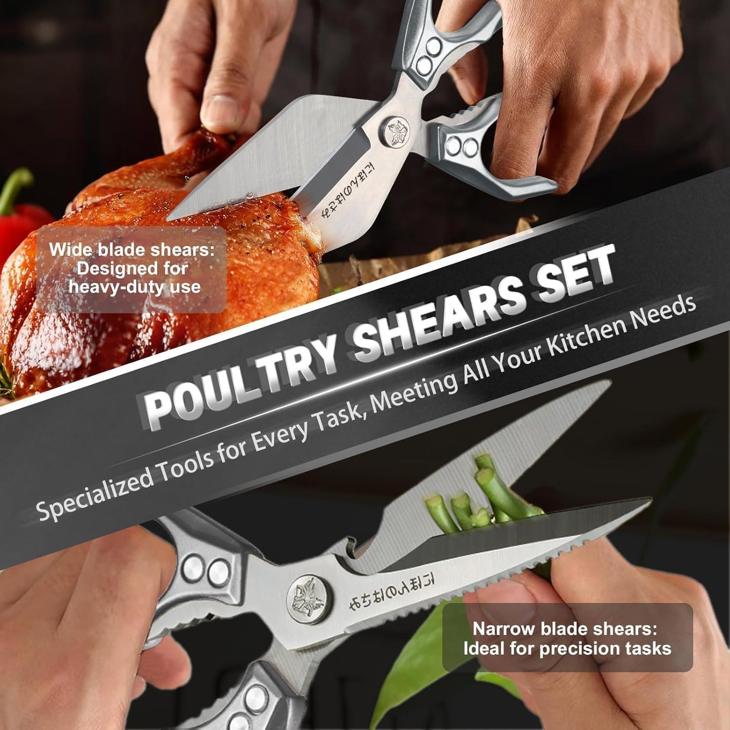 Poultry Shears, Heavy Duty Kitchen Shears with Serrated Edge, No Rust Spring Loaded, Multipurpose Stainless Steel Kitchen Scissors for Chicken, Bone, Meat, Turkey, Fish Thanksgiving Gifts