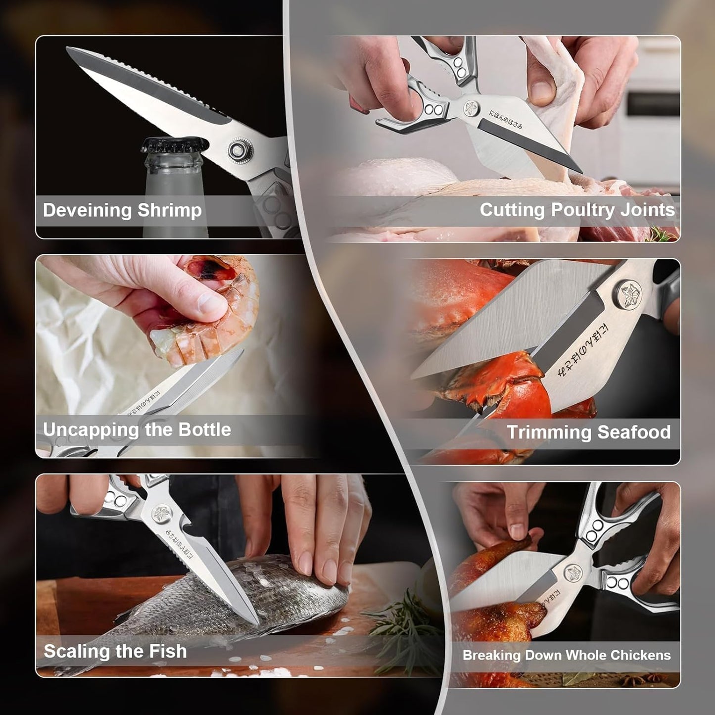 Poultry Shears, Heavy Duty Kitchen Shears with Serrated Edge, No Rust Spring Loaded, Multipurpose Stainless Steel Kitchen Scissors for Chicken, Bone, Meat, Turkey, Fish Thanksgiving Gifts