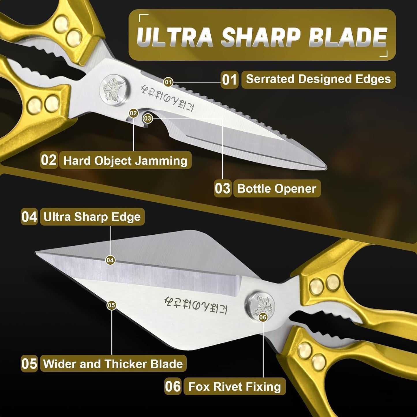Poultry Shears, Heavy Duty Kitchen Shears with Serrated Edge, No Rust Spring Loaded, Multipurpose Stainless Steel Kitchen Scissors for Chicken, Bone, Meat, Turkey, Fish Thanksgiving Gifts