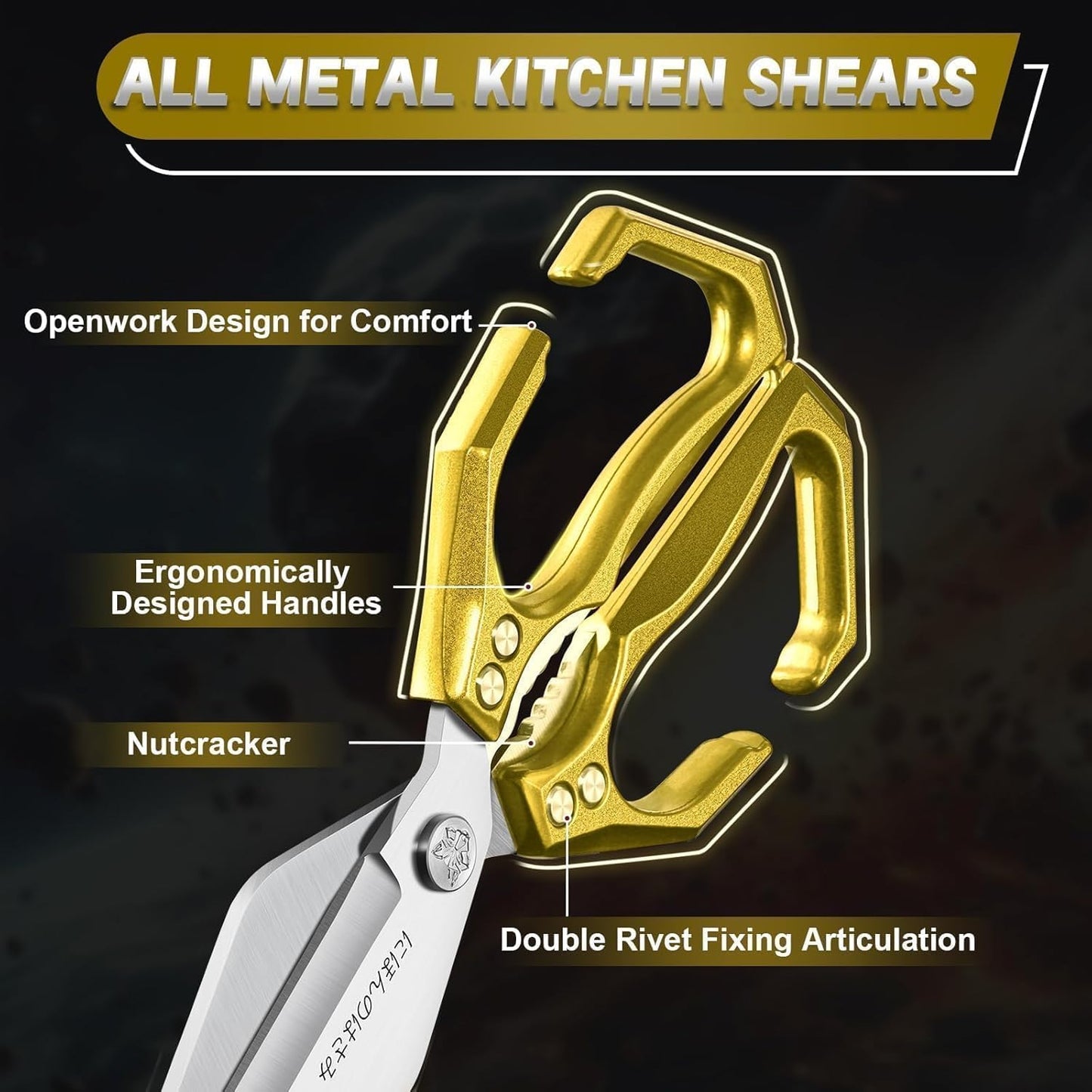 Poultry Shears, Heavy Duty Kitchen Shears with Serrated Edge, No Rust Spring Loaded, Multipurpose Stainless Steel Kitchen Scissors for Chicken, Bone, Meat, Turkey, Fish Thanksgiving Gifts