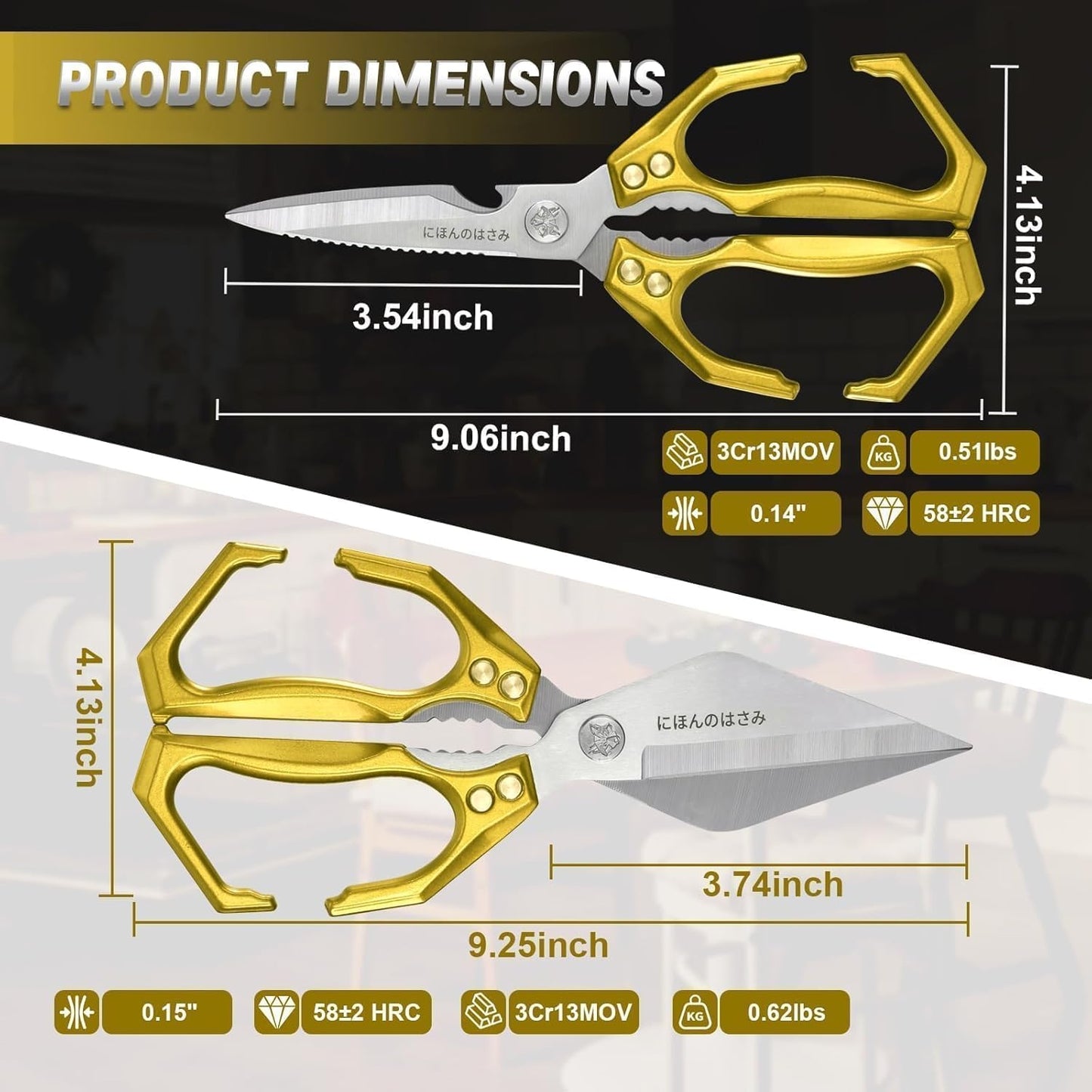 Poultry Shears, Heavy Duty Kitchen Shears with Serrated Edge, No Rust Spring Loaded, Multipurpose Stainless Steel Kitchen Scissors for Chicken, Bone, Meat, Turkey, Fish Thanksgiving Gifts