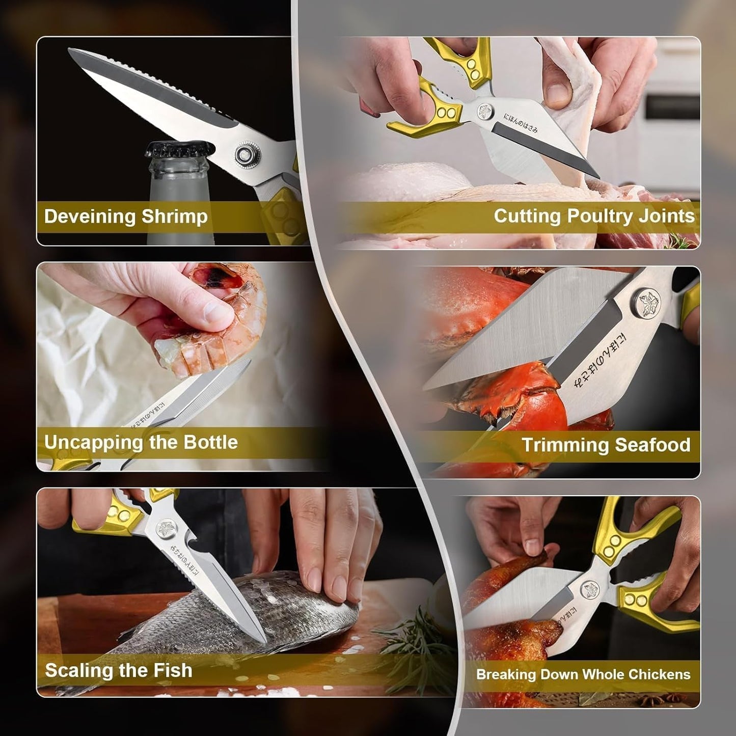 Poultry Shears, Heavy Duty Kitchen Shears with Serrated Edge, No Rust Spring Loaded, Multipurpose Stainless Steel Kitchen Scissors for Chicken, Bone, Meat, Turkey, Fish Thanksgiving Gifts