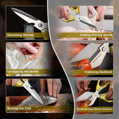 Poultry Shears, Heavy Duty Kitchen Shears with Serrated Edge, No Rust Spring Loaded, Multipurpose Stainless Steel Kitchen Scissors for Chicken, Bone, Meat, Turkey, Fish Thanksgiving Gifts