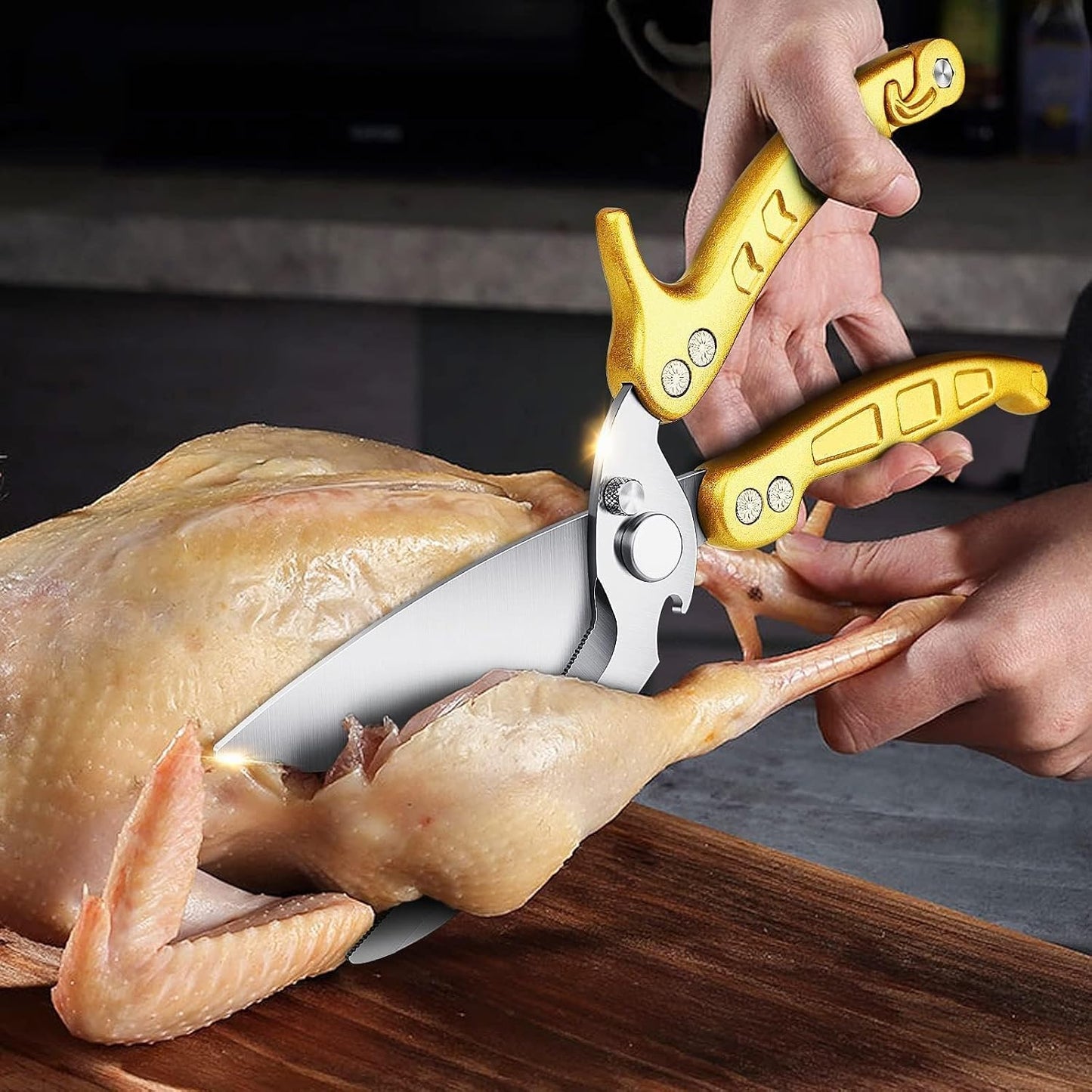 Poultry Shears, Heavy Duty Kitchen Shears with Serrated Edge, No Rust Spring Loaded, Multipurpose Stainless Steel Kitchen Scissors for Chicken, Bone, Meat, Turkey, Fish Thanksgiving Gifts