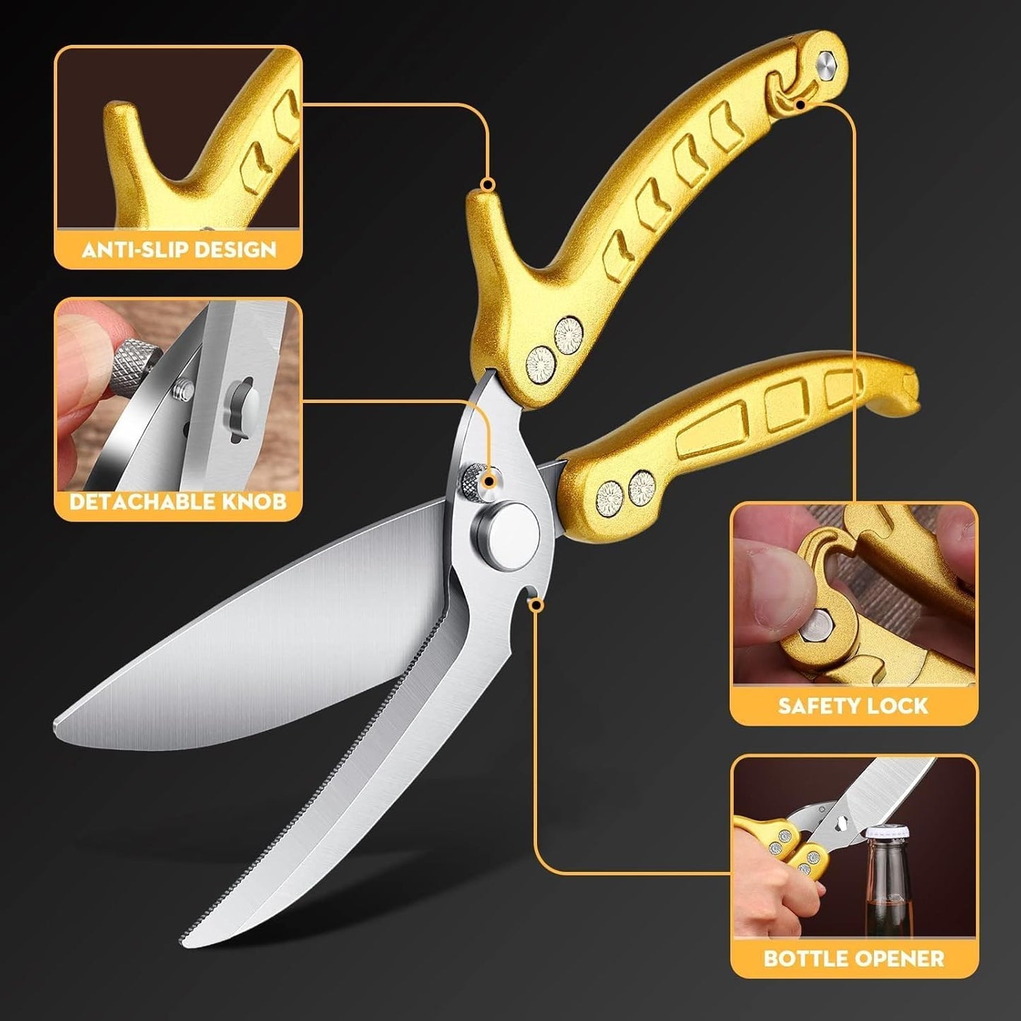 Poultry Shears, Heavy Duty Kitchen Shears with Serrated Edge, No Rust Spring Loaded, Multipurpose Stainless Steel Kitchen Scissors for Chicken, Bone, Meat, Turkey, Fish Thanksgiving Gifts