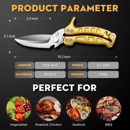 Poultry Shears, Heavy Duty Kitchen Shears with Serrated Edge, No Rust Spring Loaded, Multipurpose Stainless Steel Kitchen Scissors for Chicken, Bone, Meat, Turkey, Fish Thanksgiving Gifts