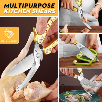 Poultry Shears, Heavy Duty Kitchen Shears with Serrated Edge, No Rust Spring Loaded, Multipurpose Stainless Steel Kitchen Scissors for Chicken, Bone, Meat, Turkey, Fish Thanksgiving Gifts