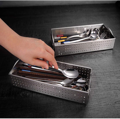 Large Silverware Drawer Organizer, 304 Stainless Steel Mesh Utensil Organizer for Kitchen Drawers Organizer Metal Flatware Tray for Knives, Spoons,Cosmetic - 12.0x5.5X2.0 Inch