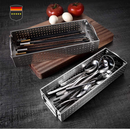 Large Silverware Drawer Organizer, 304 Stainless Steel Mesh Utensil Organizer for Kitchen Drawers Organizer Metal Flatware Tray for Knives, Spoons,Cosmetic - 12.0x5.5X2.0 Inch