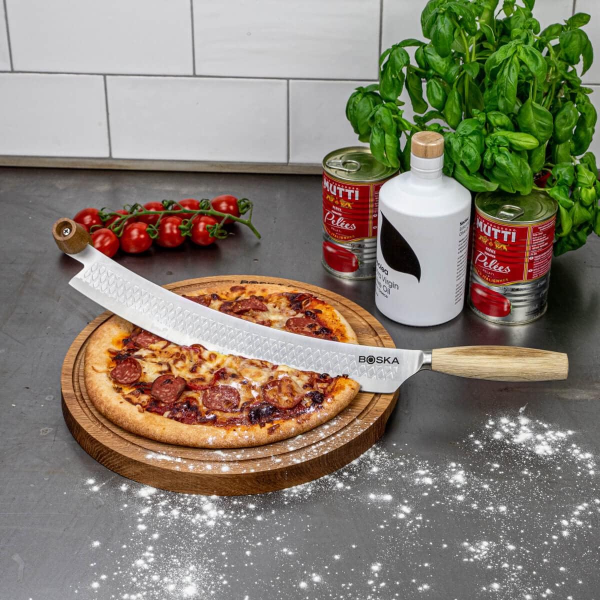 Stainless Steel Cheese Knife - for All Types of Cheese Pizza - Multi-Functional Cheese Slicer - Handheld Slicer - Silver Non-Stick Oak Wood - Dishwasher Safe - for Kitchen Cooking