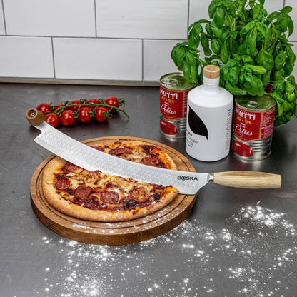 Stainless Steel Cheese Knife - for All Types of Cheese Pizza - Multi-Functional Cheese Slicer - Handheld Slicer - Silver Non-Stick Oak Wood - Dishwasher Safe - for Kitchen Cooking