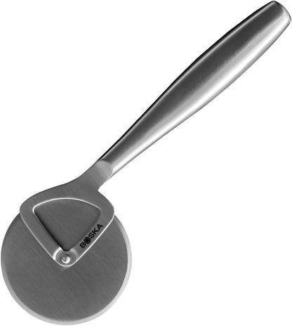 Stainless Steel Cheese Knife - for All Types of Cheese Pizza - Multi-Functional Cheese Slicer - Handheld Slicer - Silver Non-Stick Oak Wood - Dishwasher Safe - for Kitchen Cooking