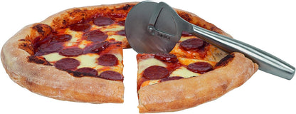 Stainless Steel Cheese Knife - for All Types of Cheese Pizza - Multi-Functional Cheese Slicer - Handheld Slicer - Silver Non-Stick Oak Wood - Dishwasher Safe - for Kitchen Cooking