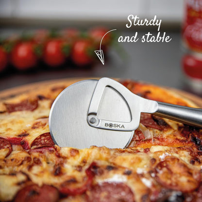 Stainless Steel Cheese Knife - for All Types of Cheese Pizza - Multi-Functional Cheese Slicer - Handheld Slicer - Silver Non-Stick Oak Wood - Dishwasher Safe - for Kitchen Cooking