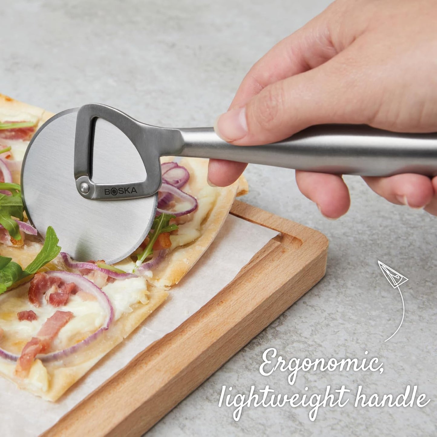 Stainless Steel Cheese Knife - for All Types of Cheese Pizza - Multi-Functional Cheese Slicer - Handheld Slicer - Silver Non-Stick Oak Wood - Dishwasher Safe - for Kitchen Cooking