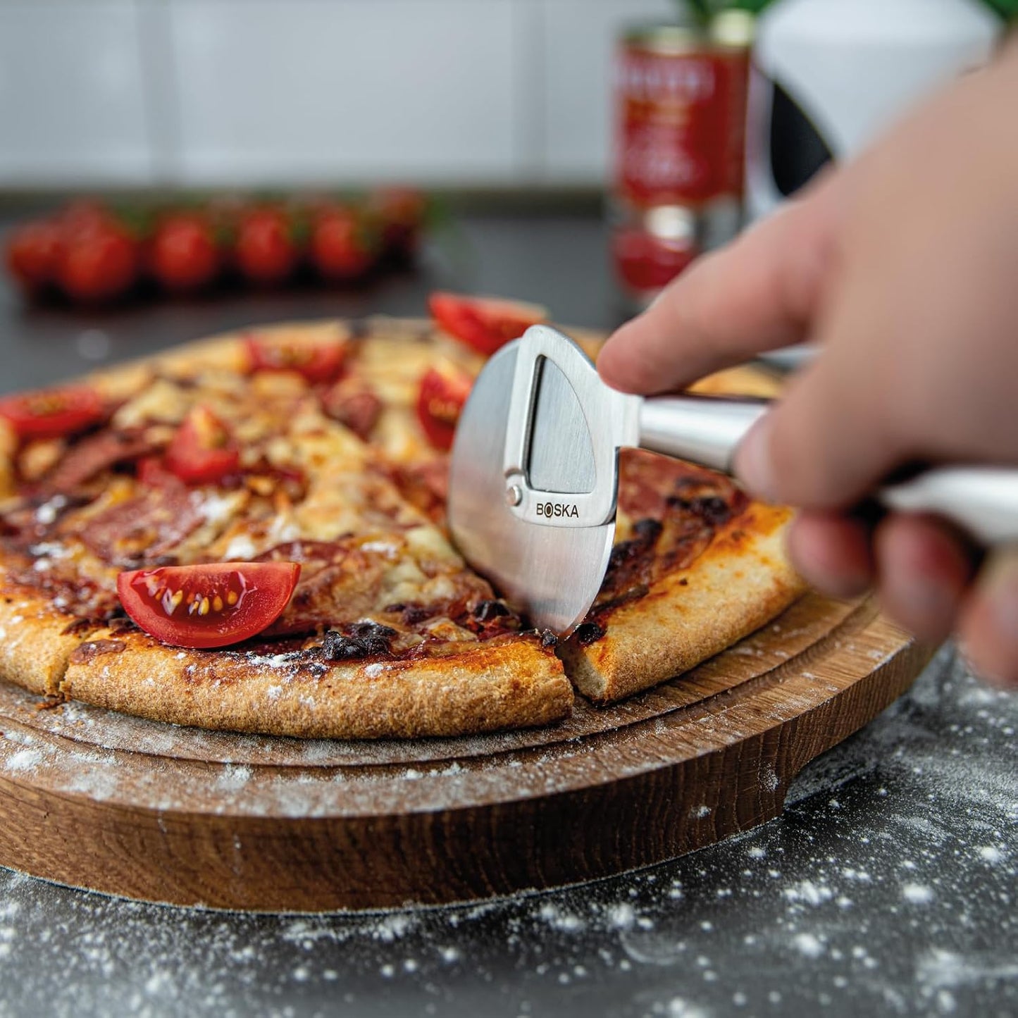 Stainless Steel Cheese Knife - for All Types of Cheese Pizza - Multi-Functional Cheese Slicer - Handheld Slicer - Silver Non-Stick Oak Wood - Dishwasher Safe - for Kitchen Cooking