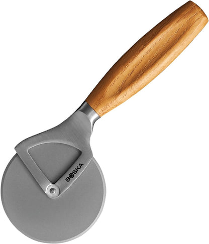 Stainless Steel Cheese Knife - for All Types of Cheese Pizza - Multi-Functional Cheese Slicer - Handheld Slicer - Silver Non-Stick Oak Wood - Dishwasher Safe - for Kitchen Cooking
