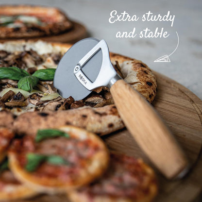 Stainless Steel Cheese Knife - for All Types of Cheese Pizza - Multi-Functional Cheese Slicer - Handheld Slicer - Silver Non-Stick Oak Wood - Dishwasher Safe - for Kitchen Cooking