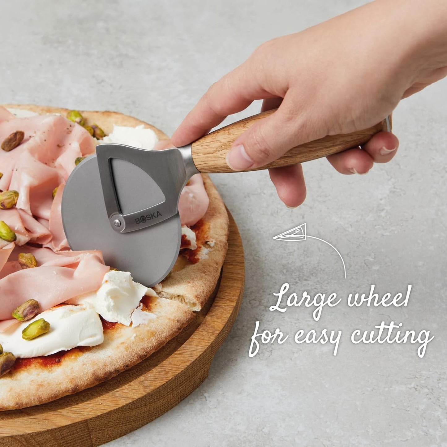 Stainless Steel Cheese Knife - for All Types of Cheese Pizza - Multi-Functional Cheese Slicer - Handheld Slicer - Silver Non-Stick Oak Wood - Dishwasher Safe - for Kitchen Cooking