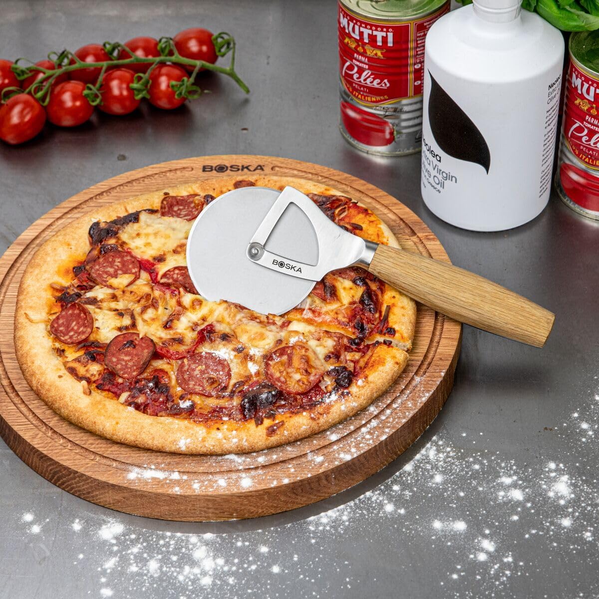 Stainless Steel Cheese Knife - for All Types of Cheese Pizza - Multi-Functional Cheese Slicer - Handheld Slicer - Silver Non-Stick Oak Wood - Dishwasher Safe - for Kitchen Cooking